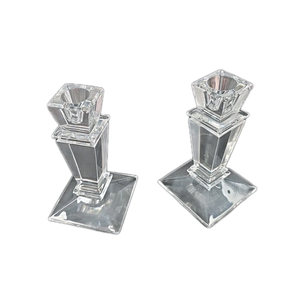 Vintage Art Deco Style Crystal Candlestick Pair Shannon Godinger Ireland 5.5" - Picture 5 of 11